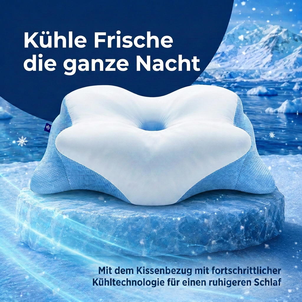 Kühlender Bezug des Derila Ergo: atmungsaktive blaue Strickoberfläche